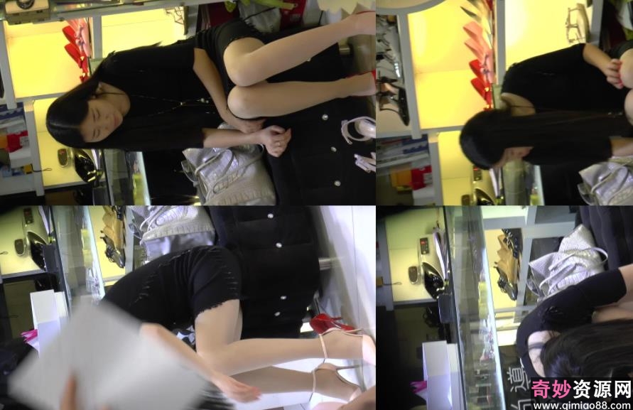 街拍试鞋的玲珑有致美眉粉色高跟鞋