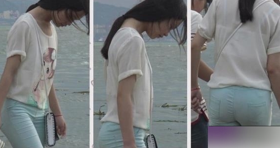 清纯少女在海边戏水的街拍作品